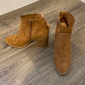 Brown suede heeled boots